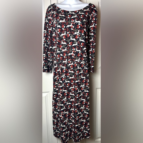 BODEN Penny Jersey Dress Woodland Bunny NWOT Red White Black Long 16 - Picture 2 of 9